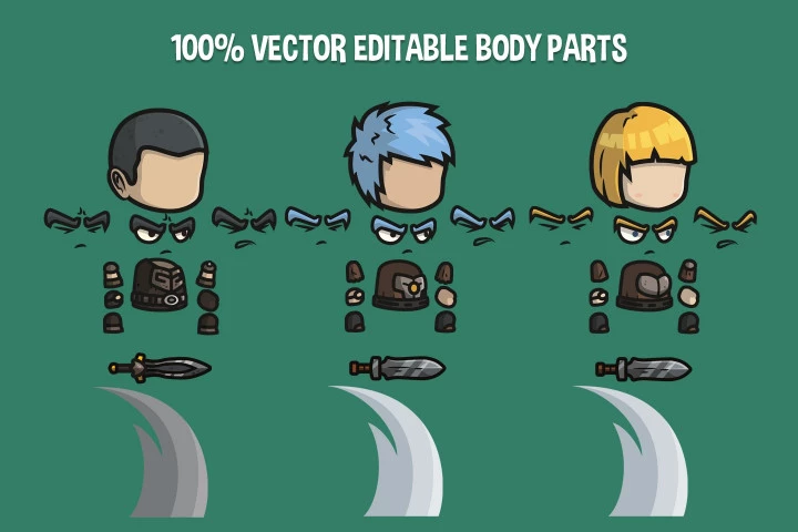 Medieval Warrior Chibi 2D Game Sprites