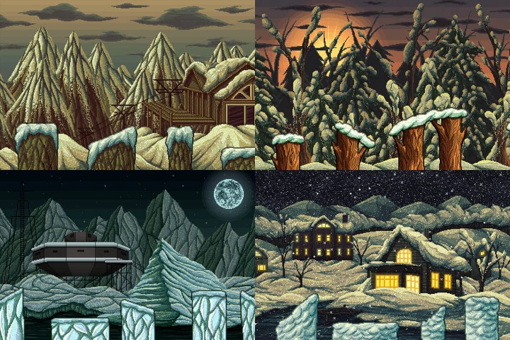 Parallax Snowy 2D Pixel Art Backgrounds