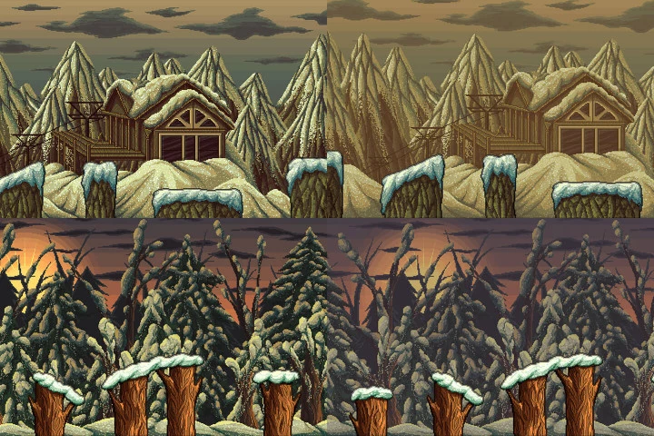 Parallax Snowy 2D Pixel Art Backgrounds