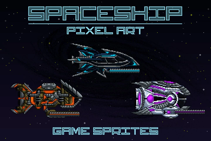 Pixel-Art-Spaceship-2D-Game-Sprites