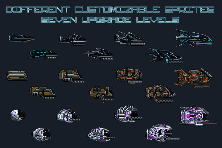 Pixel Art Spaceship 2D Game Sprites