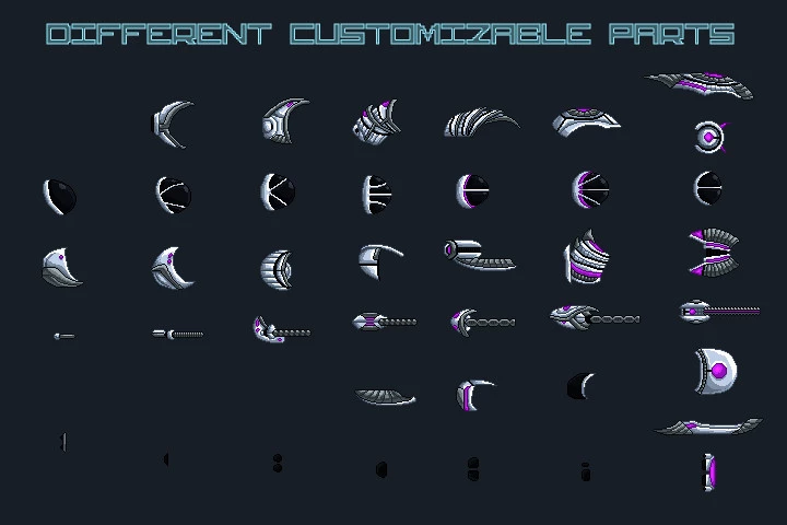 Pixel Art Spaceship 2D Game Sprites