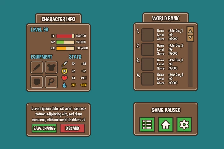 Cartoon 2D RPG Game UI