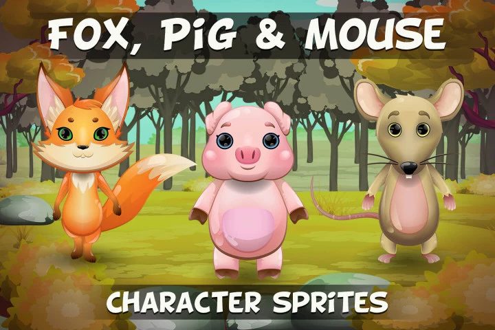 Fox-Pig-and-Mouse-2D-Game-Sprites