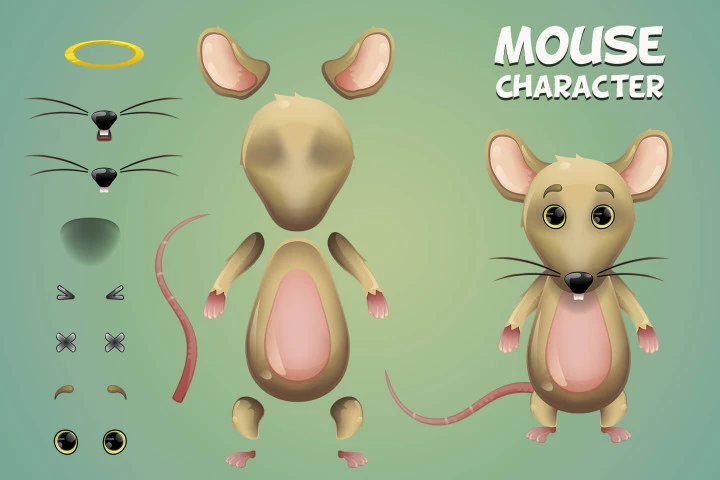 Fox, Pig and Mouse 2D Game Sprites