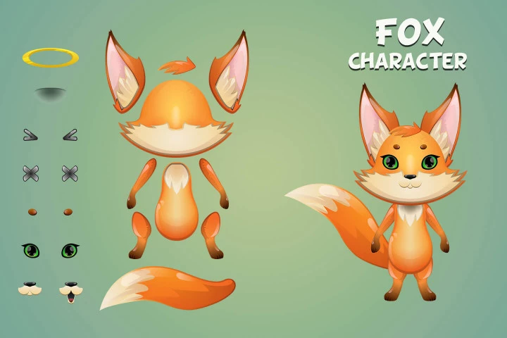 Fox, Pig and Mouse 2D Game Sprites
