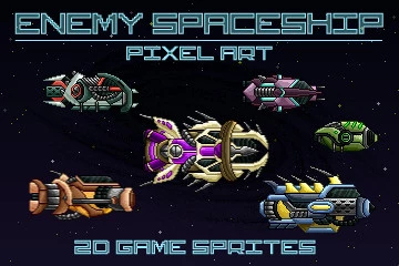 Free Pixel Art Enemy Spaceship 2D Sprites