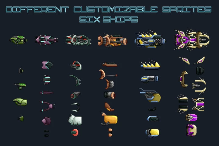 Free Pixel Art Enemy Spaceship 2D Sprites