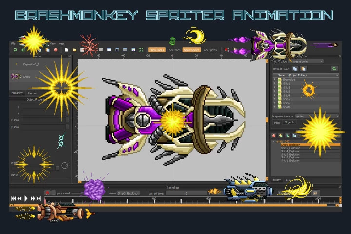 Free Pixel Art Enemy Spaceship 2D Sprites