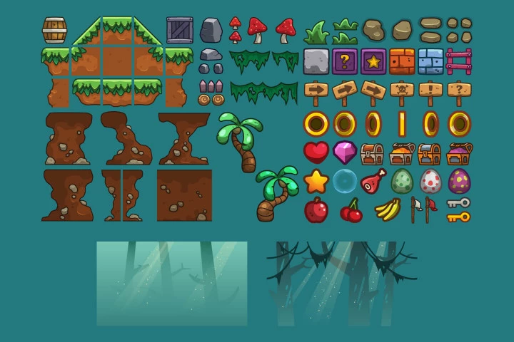 Jungle Platformer 2D Game Tileset