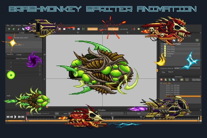 Pixel Art Boss Spaceship 2D Game Sprites