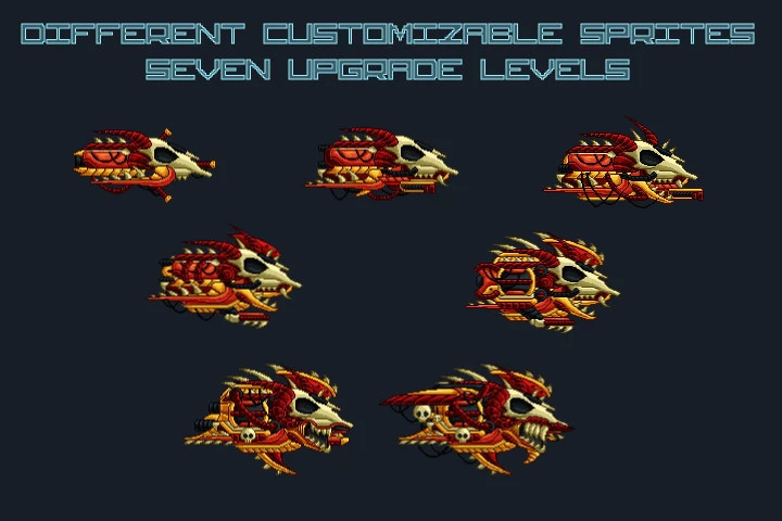 Pixel Art Boss Spaceship 2D Game Sprites