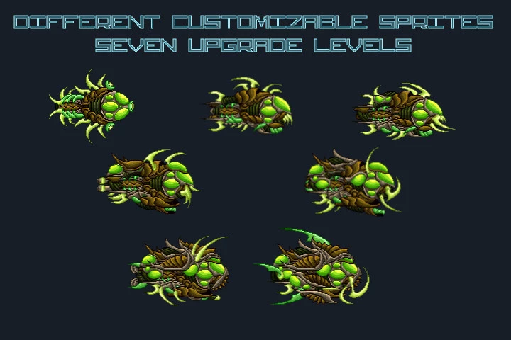 Pixel Art Boss Spaceship 2D Game Sprites