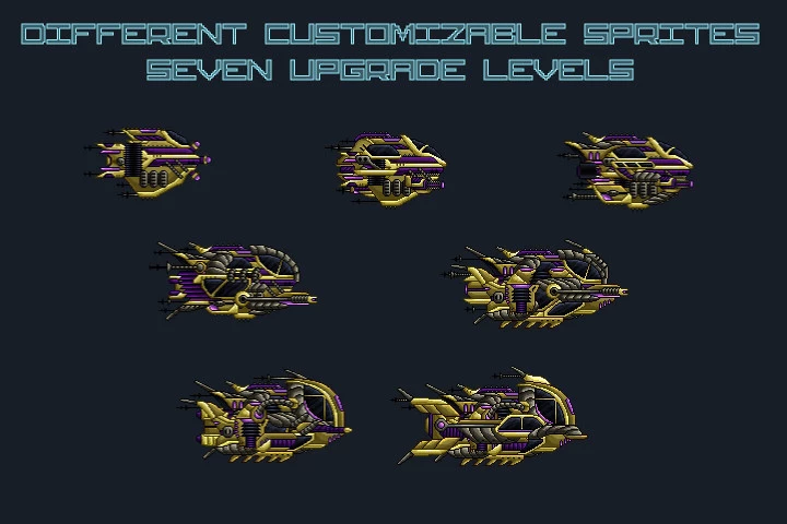 Pixel Art Boss Spaceship 2D Game Sprites