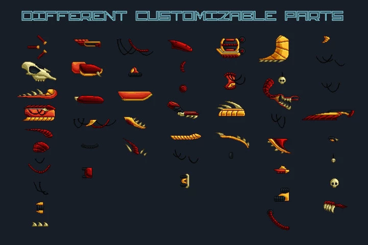Pixel Art Boss Spaceship 2D Game Sprites