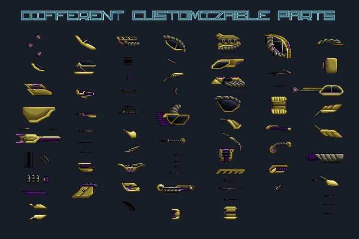 Pixel Art Boss Spaceship 2D Game Sprites