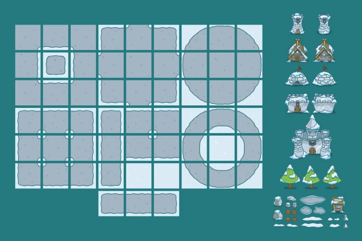 Snowy Top Down 2D Game Tileset
