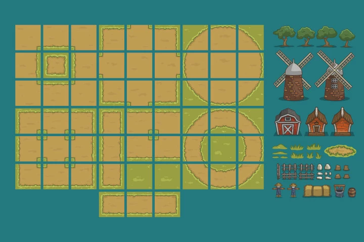 Summer Farm Top Down 2D Game Tileset