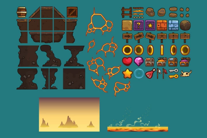 Volcano Level 2D Platformer Tileset