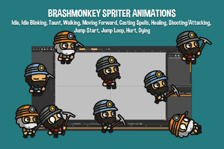 Gold Miner Tiny Style 2D Character Sprites