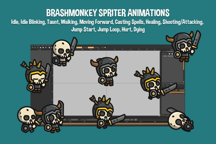 Skull Tiny Style 2D Character Sprites