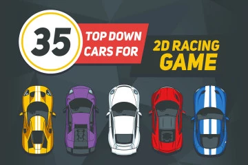 35 Top Down Cars for 2D Racing Game