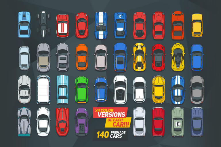 35 Top Down Cars For 2d Racing Game