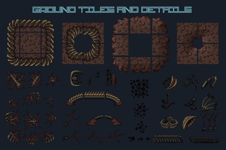 Pixel Art Space Shooter 2D Tileset