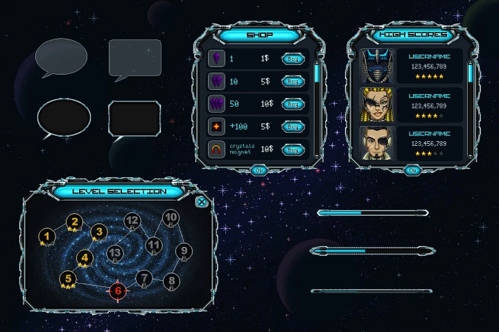 Pixel Art Space Shooter GUI