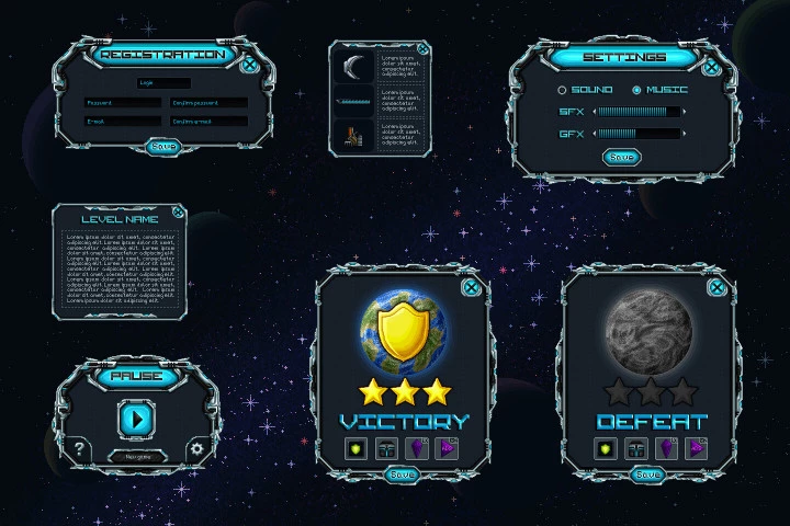 Pixel Art Space Shooter GUI