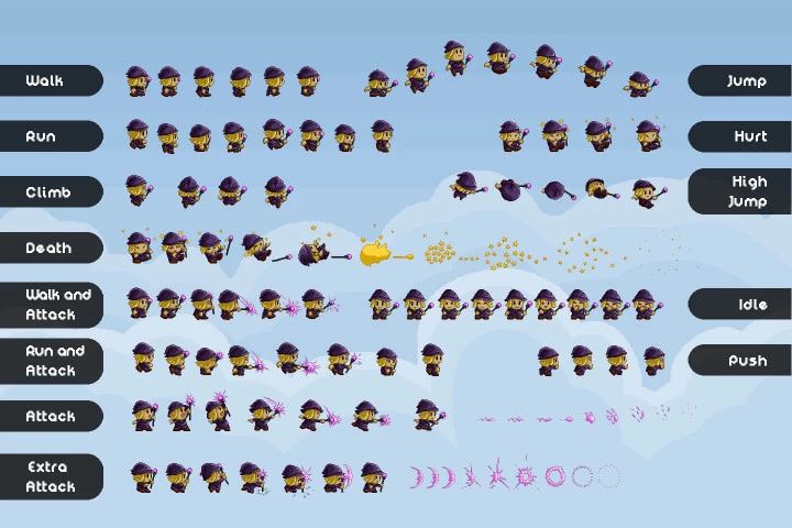 Pixel Art Fantasy Game Main Heroes