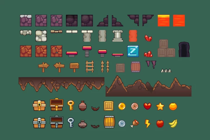 Lava Cave Platformer Level Tileset