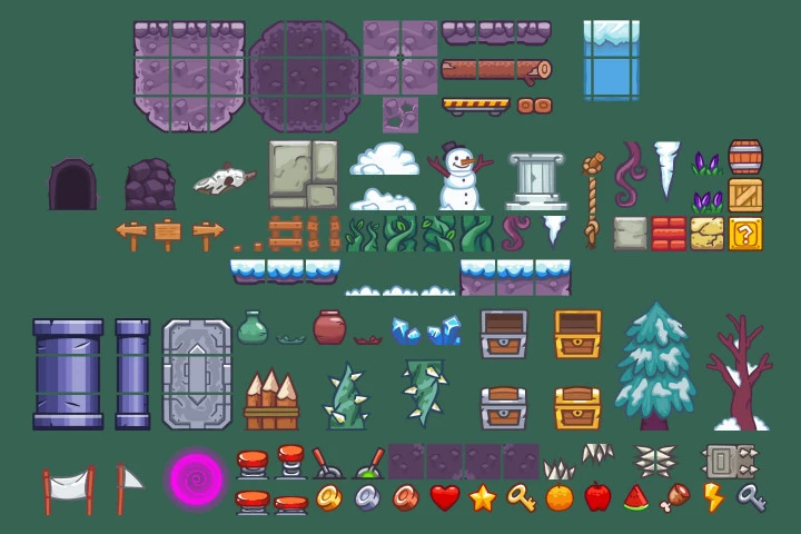 Seamless Snow Area Platformer 2D Tileset