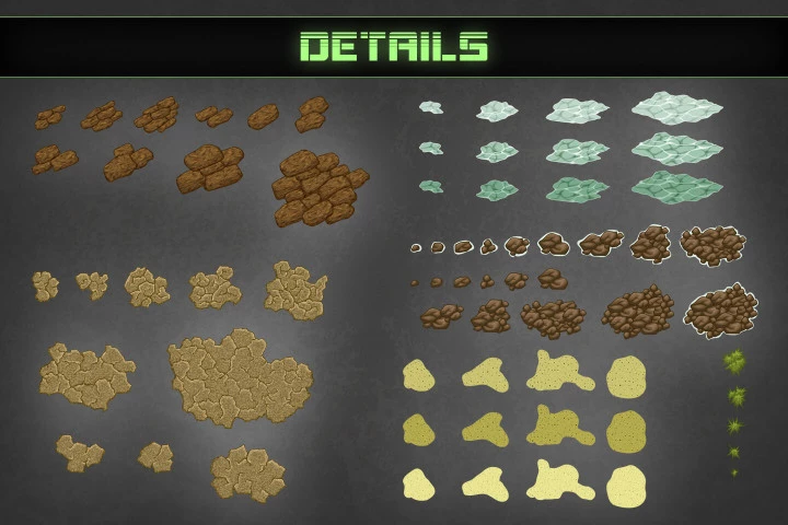 TDS Desert Tileset: sand, stones, plants, water, destroyed cars