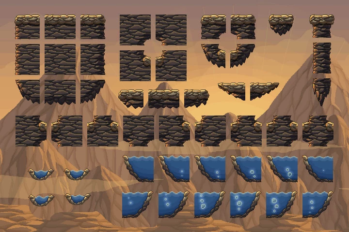 Mountain Platformer Pixel Art Tileset