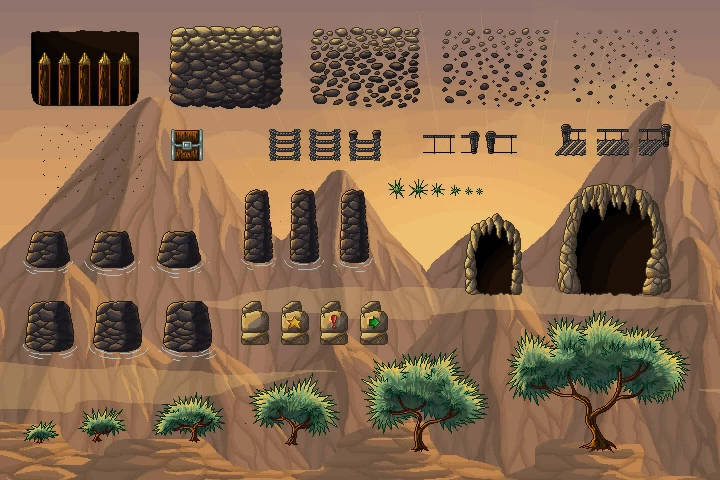 Mountain Platformer Pixel Art Tileset