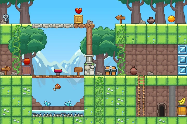 Grassy Hill Platformer Game Tileset