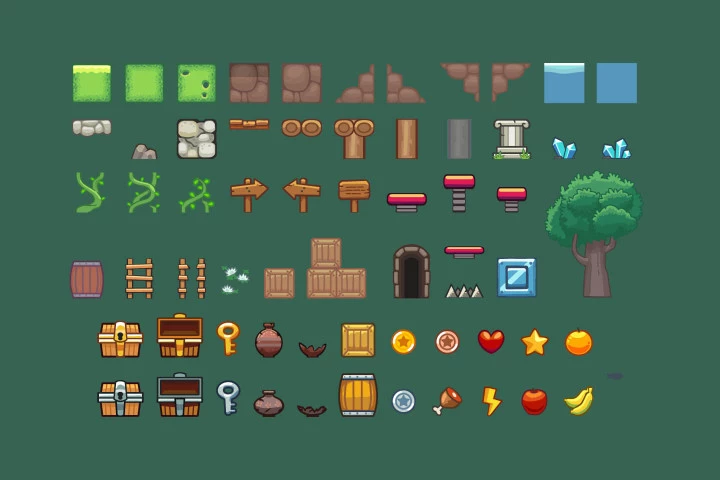 Grassy Hill Platformer Game Tileset