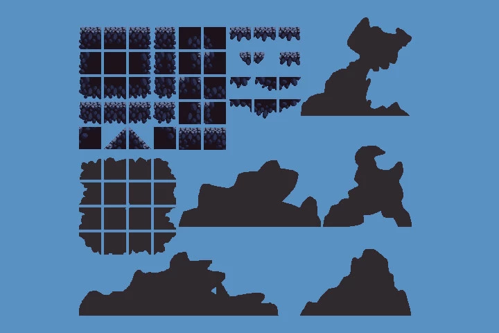 Platformer Pixel Art Cave 2D Tileset