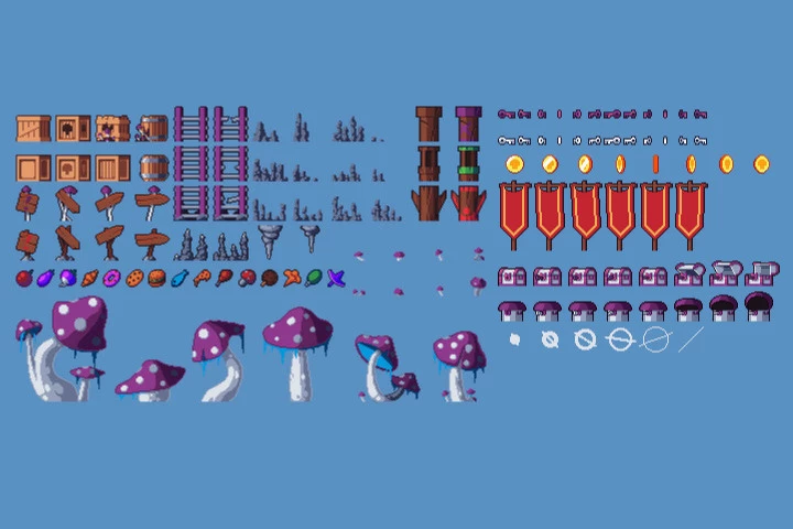 Platformer Pixel Art Cave 2D Tileset