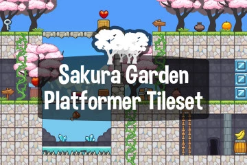 Sakura Garden Platformer Game Level Tileset