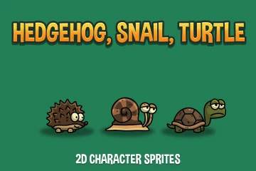 Hedgehog, Snail, Turtle 2D Character Sprites