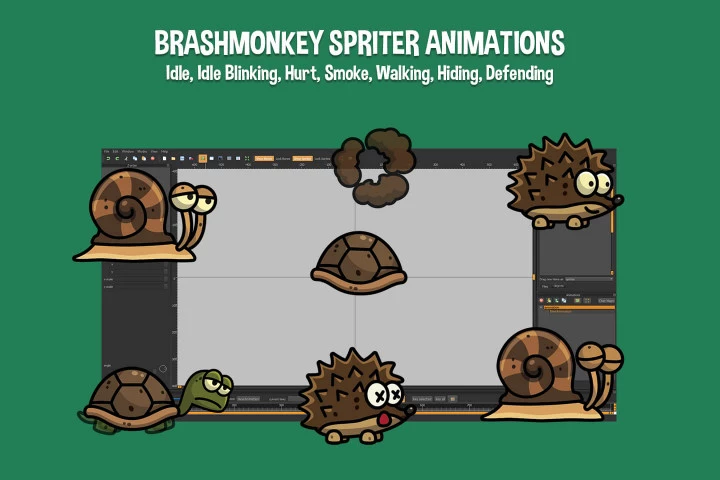 Hedgehog, Snail, Turtle 2D Character Sprites