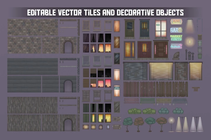 Night City Street Game Background Tiles