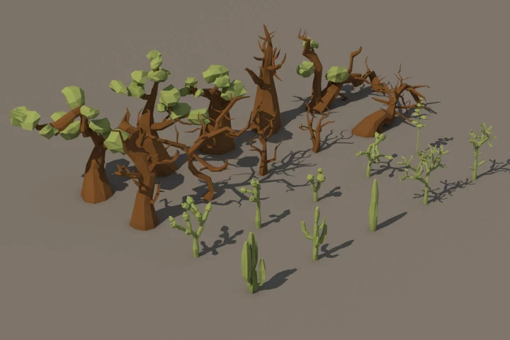 Desert: Cactus and Tree 3D Low Poly Models