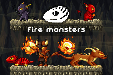 Fire Monster Game Sprites Pixel Art