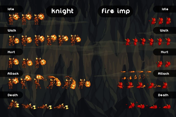 Fire Monster Game Sprites Pixel Art