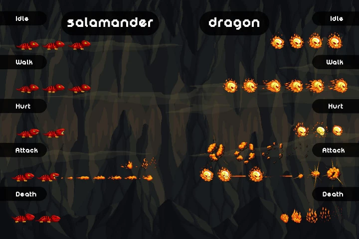 Fire Monster Game Sprites Pixel Art