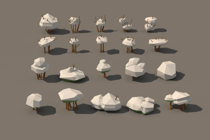 Free Winter Bushes 3D Low Poly Models