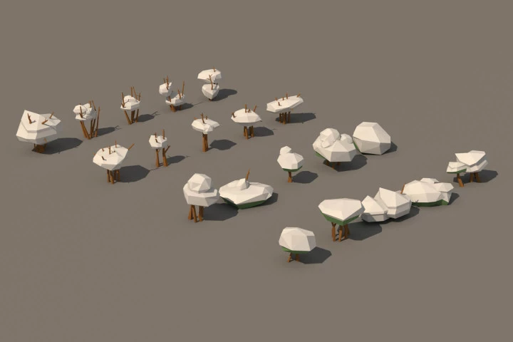 Free Winter Bushes 3D Low Poly Models